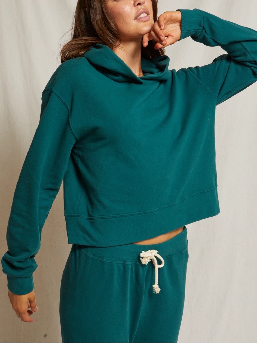 perfectwhitetee Iggy Hoodie Navy Cotton French Terry Pullover Pine Green Sz S